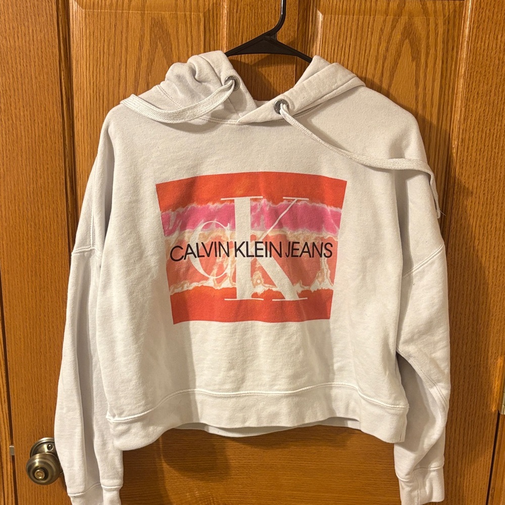 Calvin Klein Jeans Women's White and Red Hoodie Sweater